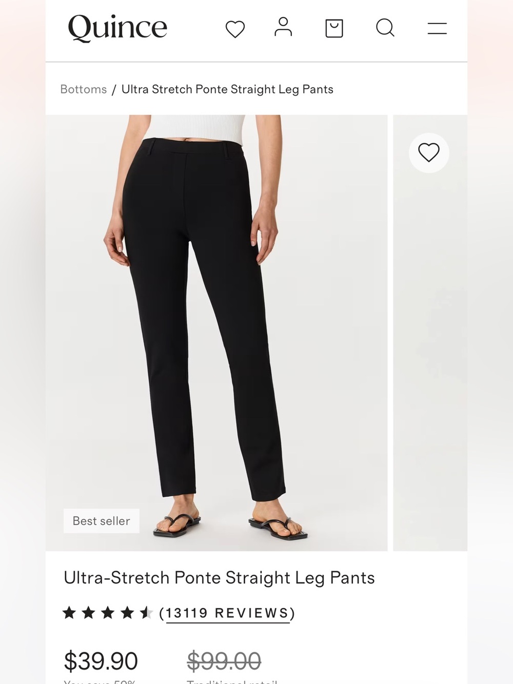 NWT Quince Ultra-Stretch Ponte Straight Leg Pants Black — Size M - Picture 2 of 5